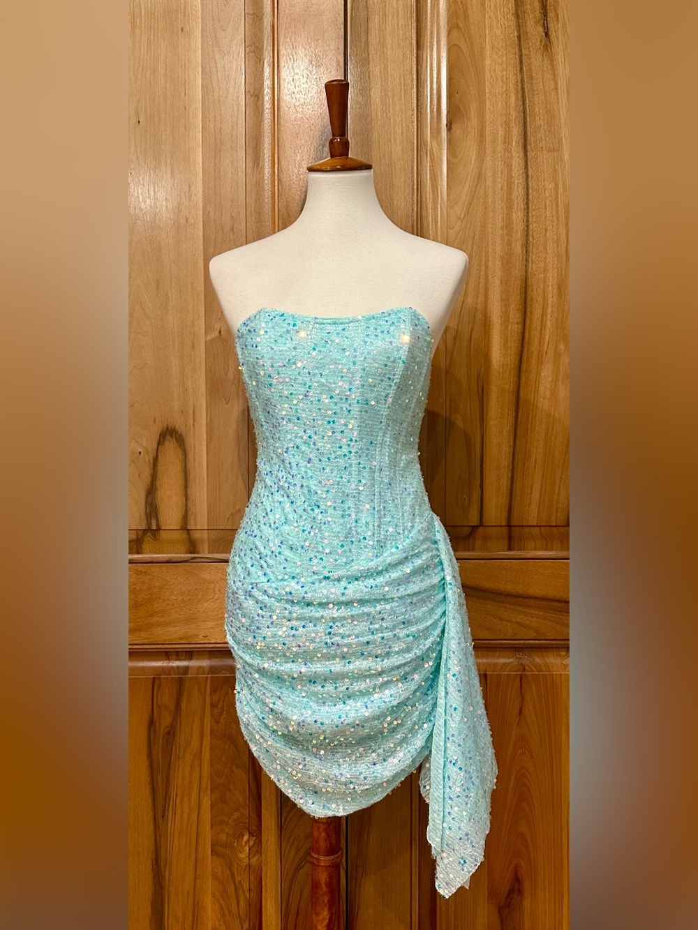 NWT Mermaidcore Sister Party Sequined Minidress, Aqua Blue/Iridescent Sequins S